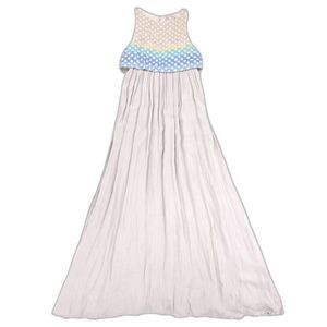 MARA HOFFMAN Linen Layered Beaded Maxi Dress Rainbow Beachy Resort Boho Cream 0